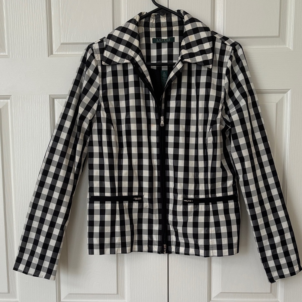 Lauren by Ralph Lauren Black and White Gingham windbreaker